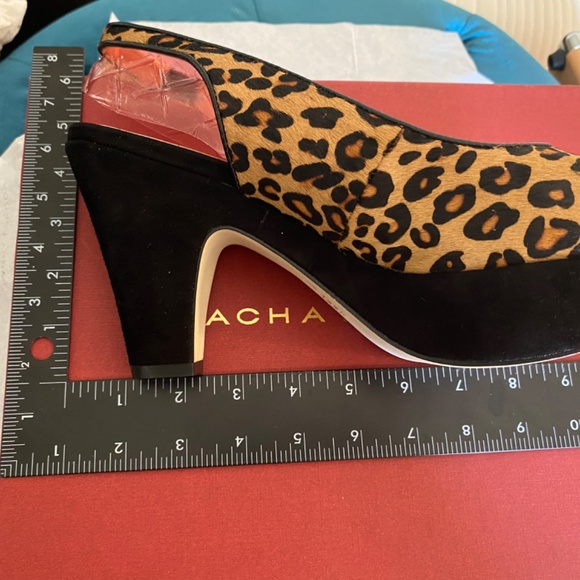 Sacha London Heel Pump Peeptoe Slingback Platform Leopard Leather Suede Elga - Picture 14 of 16